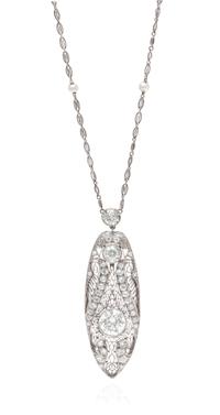 A Fine Edwardian Platinum, Diamond and Seed Pearl Necklace, 7.60 dwts.