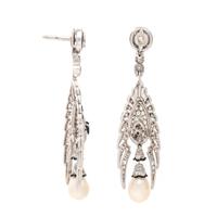 CARTIER, ART DECO, PLATINUM, DIAMOND, PEARL, AND ENAMEL EARRINGS