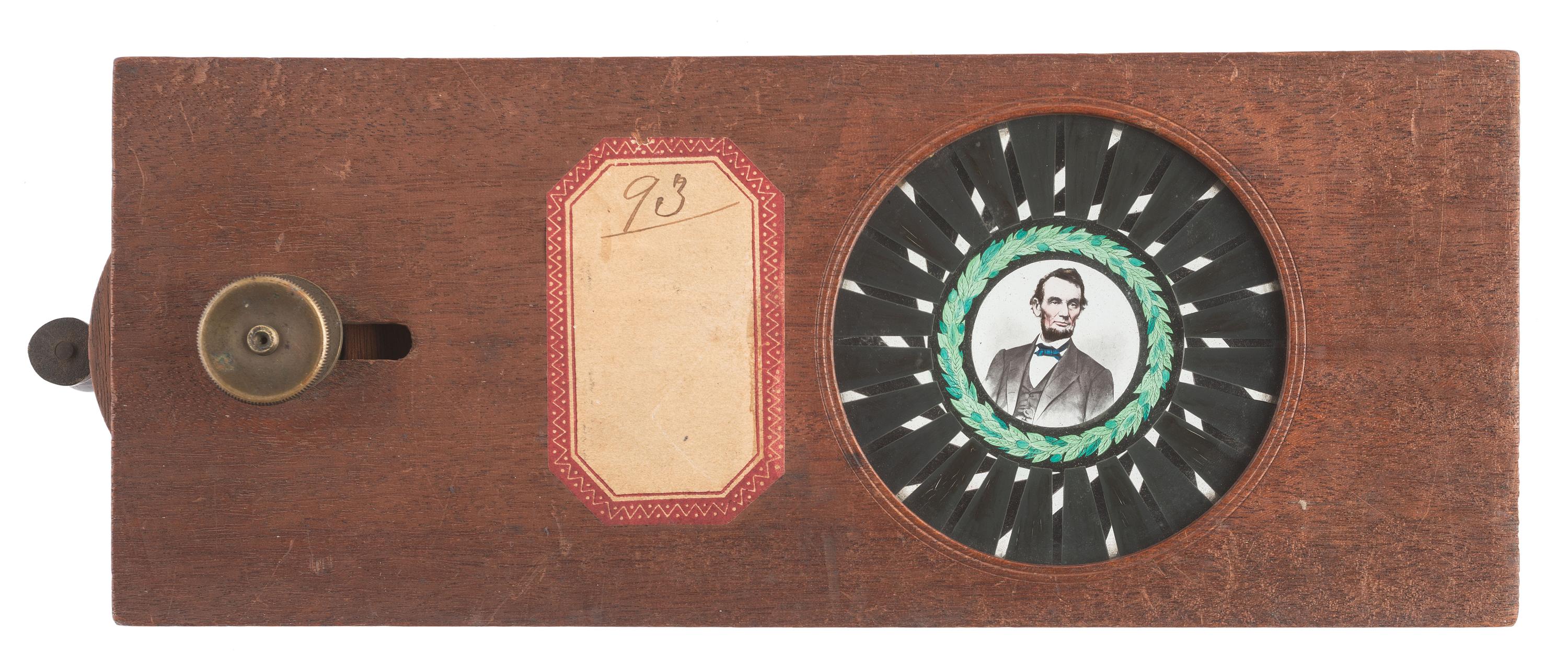 [LINCOLNIANA - MAGIC LANTERN SLIDES]. A collection of 65 assorted glass slides depicting important subjects and scenes depicting the life, death, and legacy of Abraham Lincoln, including: