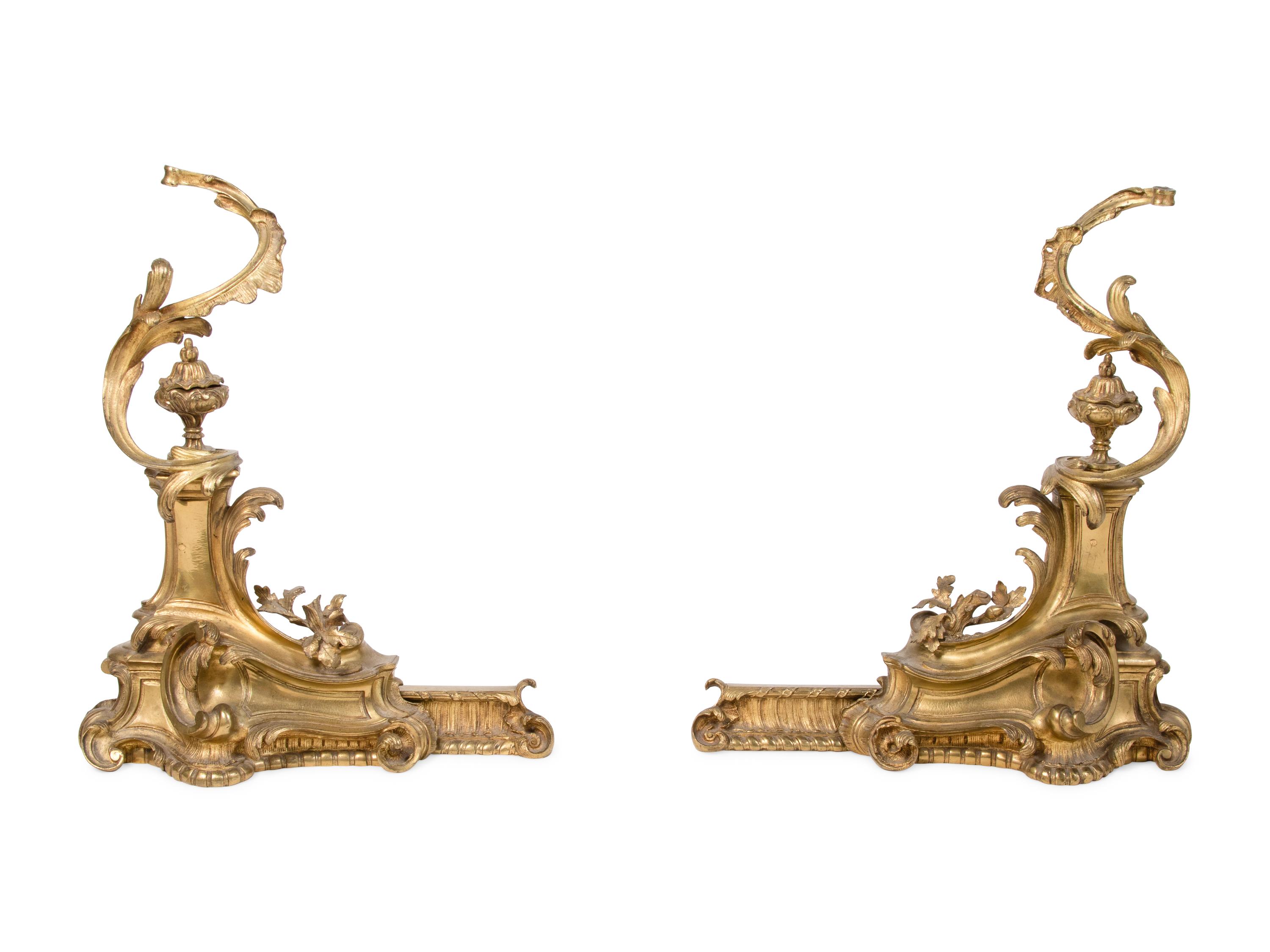 A Pair of Louis XV Style Gilt Bronze Chenets