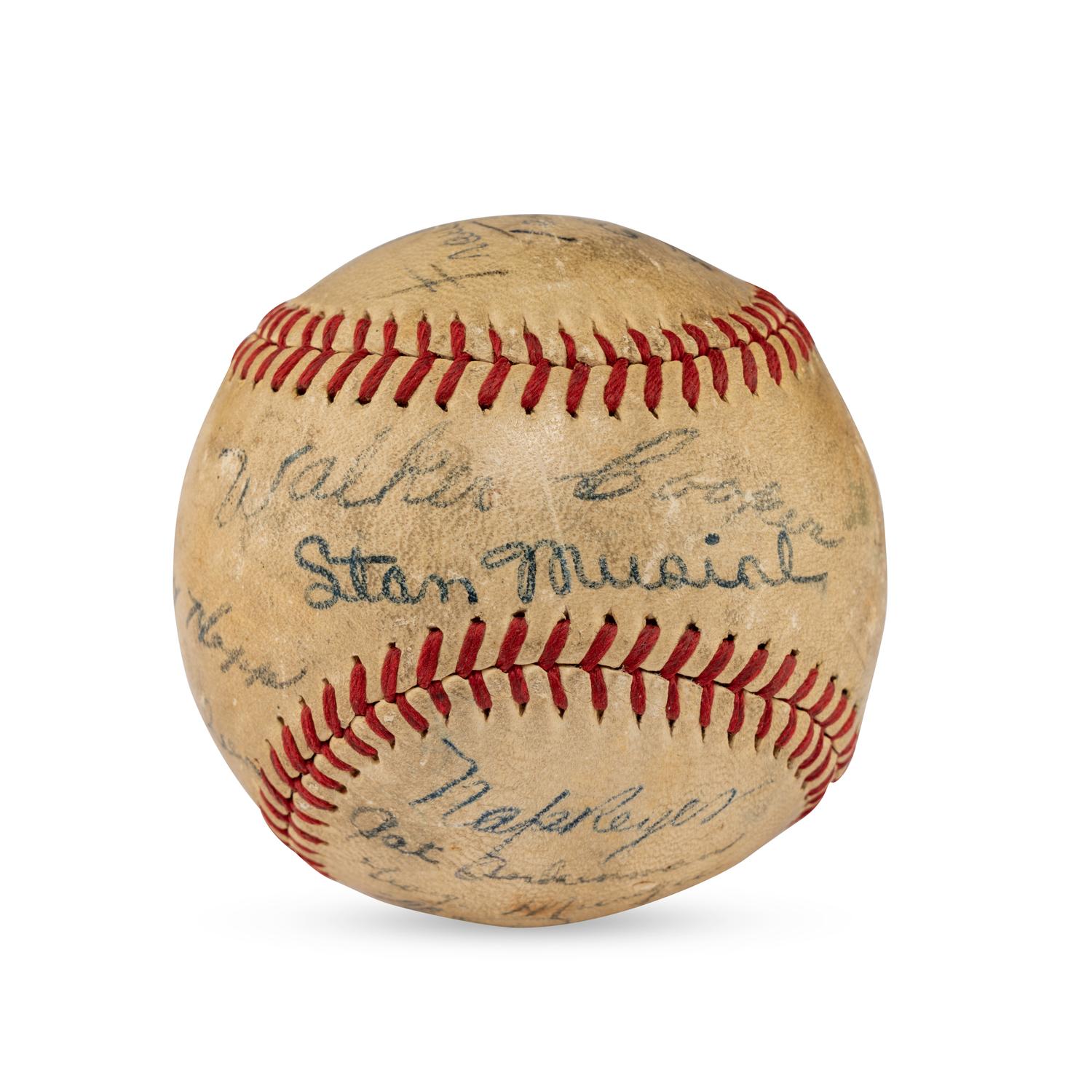 A Circa 1945 Multi Signed Autograph Baseball Featuring Stan Musial, Additional St. Louis Cardinals and Players from Other Teams
