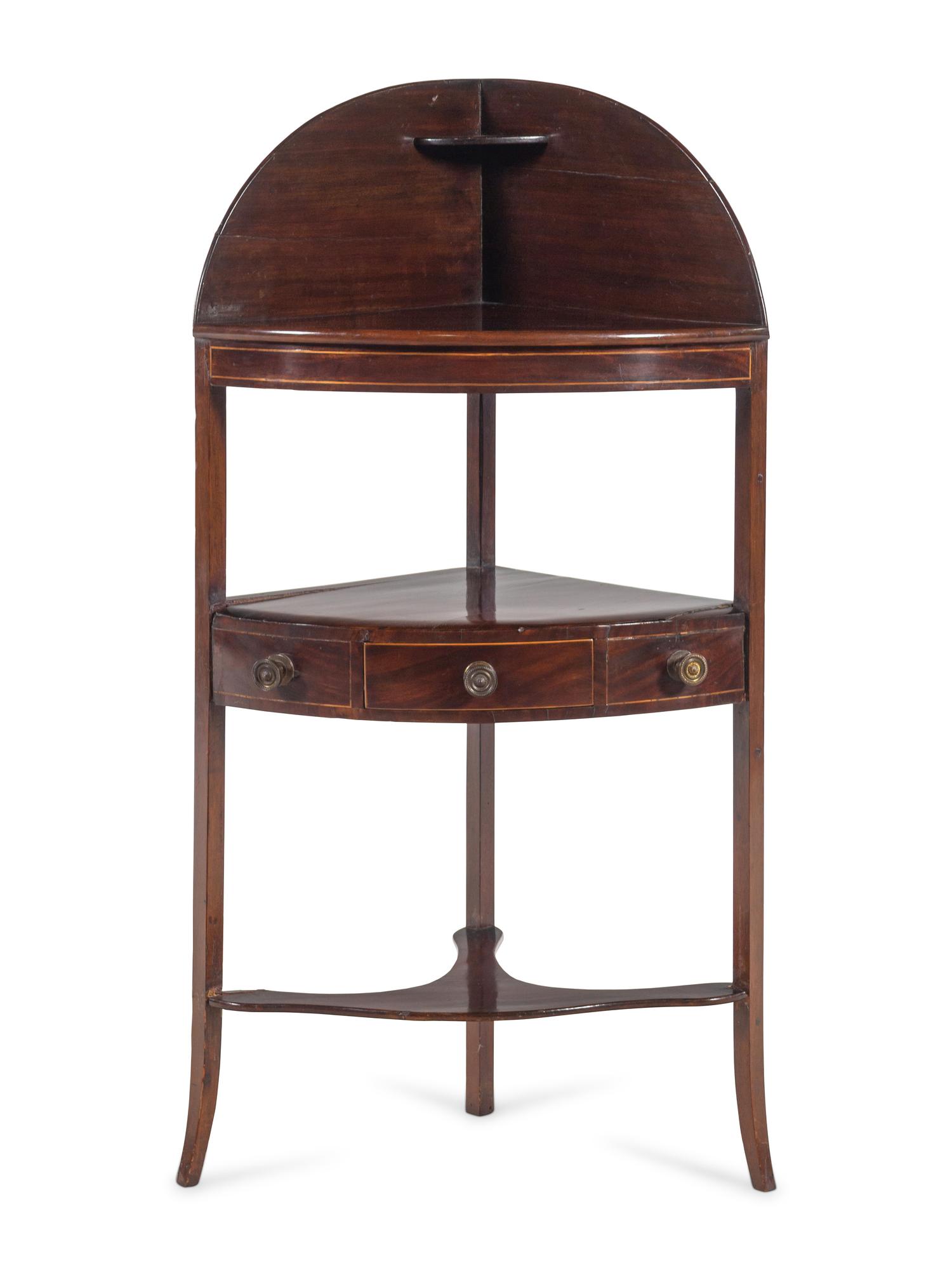 A Regency Satinwood Inlaid Mahogany Corner Washstand
