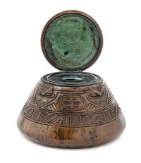 Tiffany Studios, EARLY 20TH CENTURY, an American Indian pattern bronze inkwell, (1183)