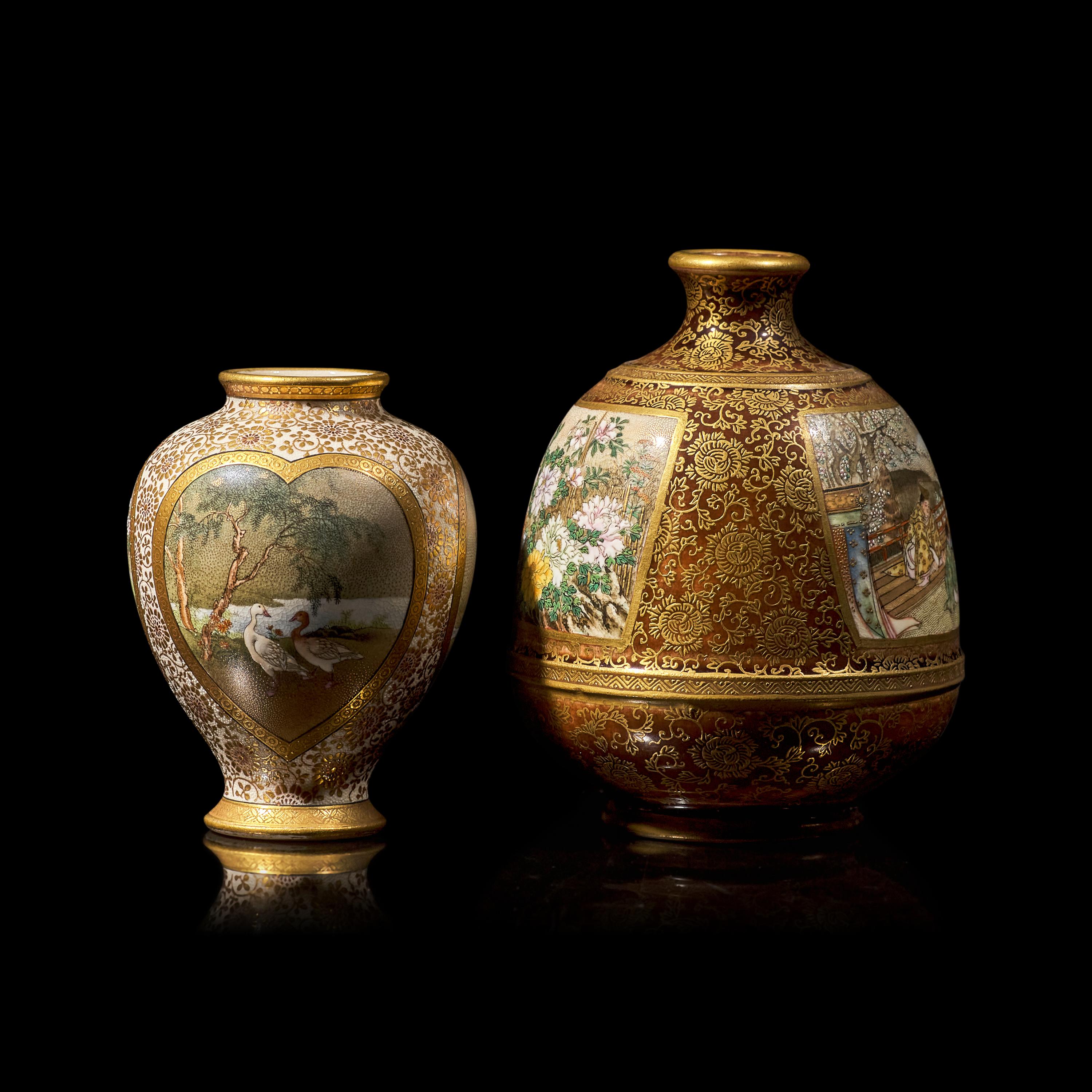 Two Fine Satsuma-Type Cabinet Vases, Kinkozan Workshop; Meiji Period