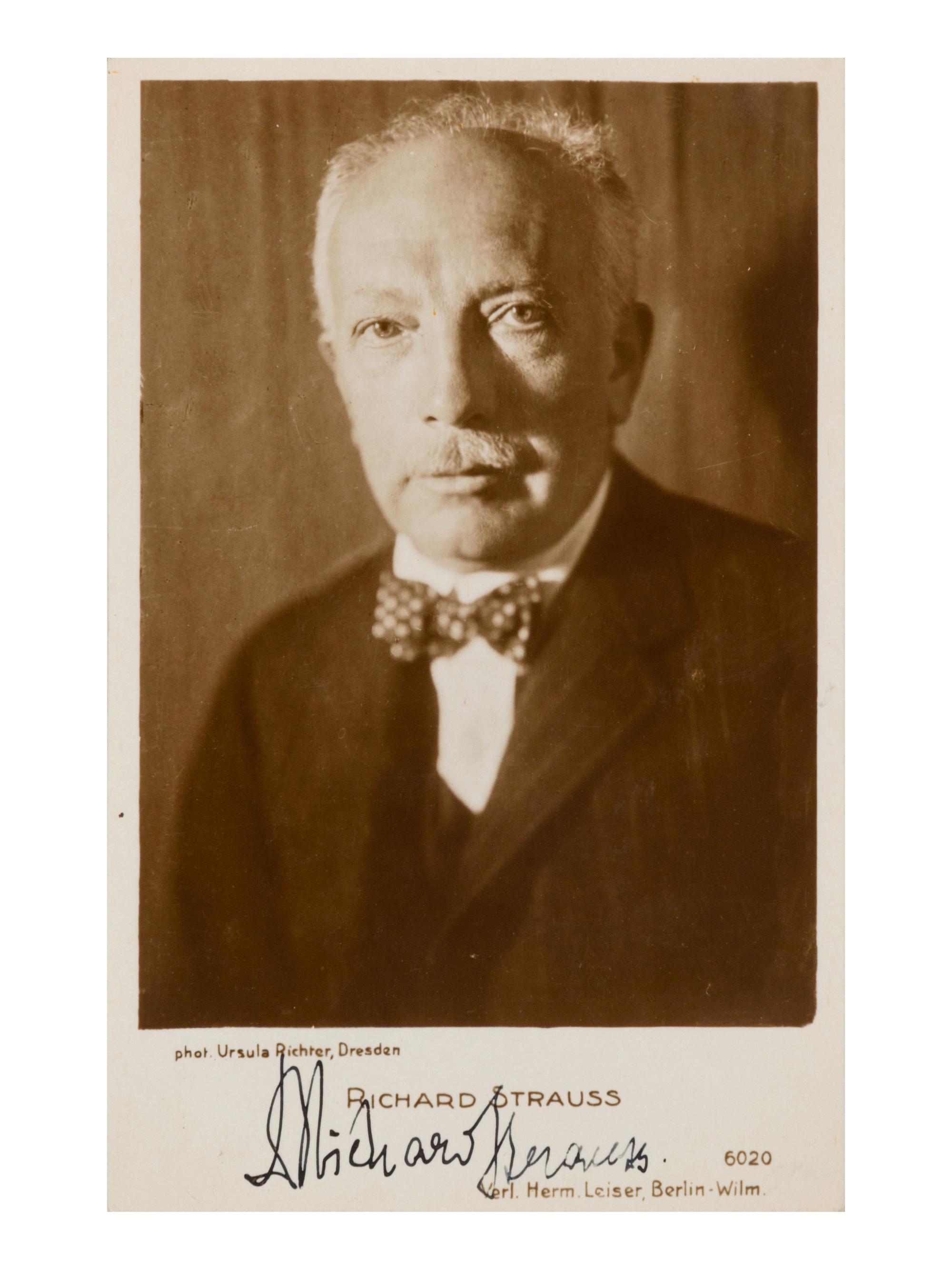 STRAUSS, Richard (1864-1949). Photographic postcard signed (“Richard Strauss”), [ca 1931].