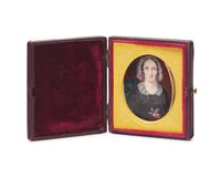 Attributed to Annie Dixon (English, 1817-1901), A Portrait Miniature of a Lady in Black Dress, Lace Collar, and Bonnet