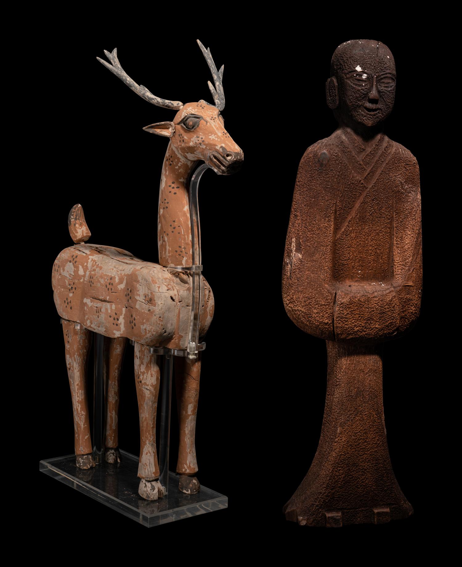 Two Chinese Wood Figures