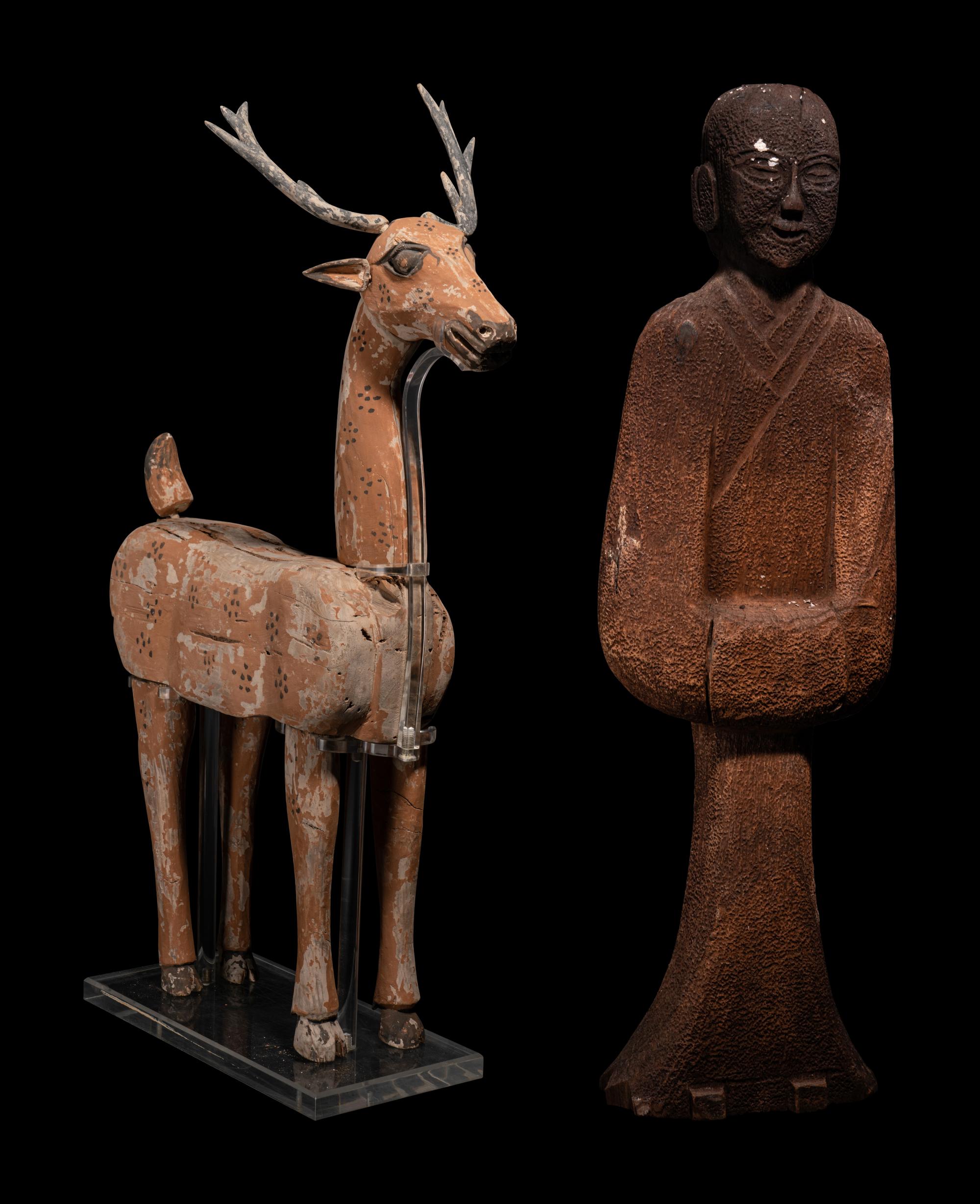 Two Chinese Wood Figures