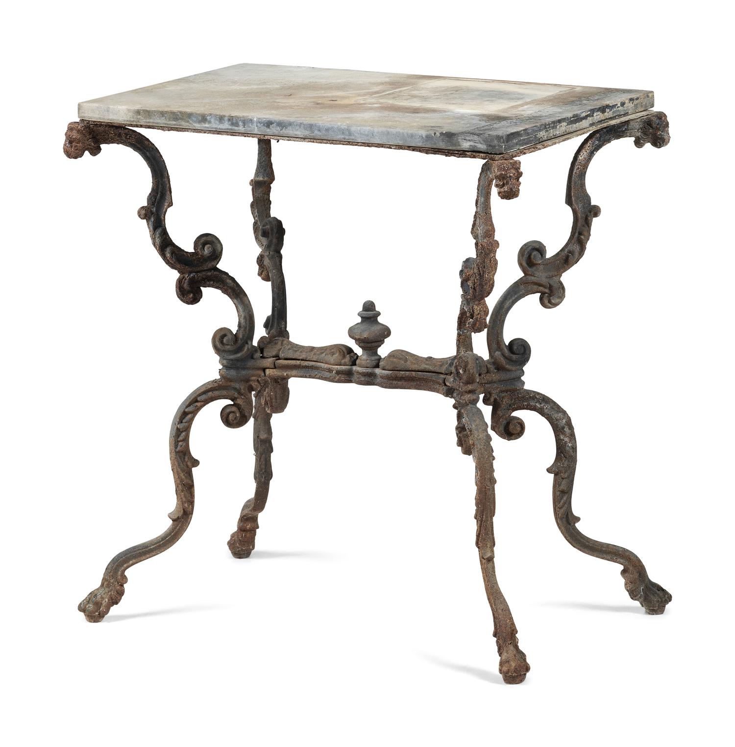 A Wrought Iron Marble Top Side Table