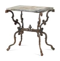 A Wrought Iron Marble Top Side Table
