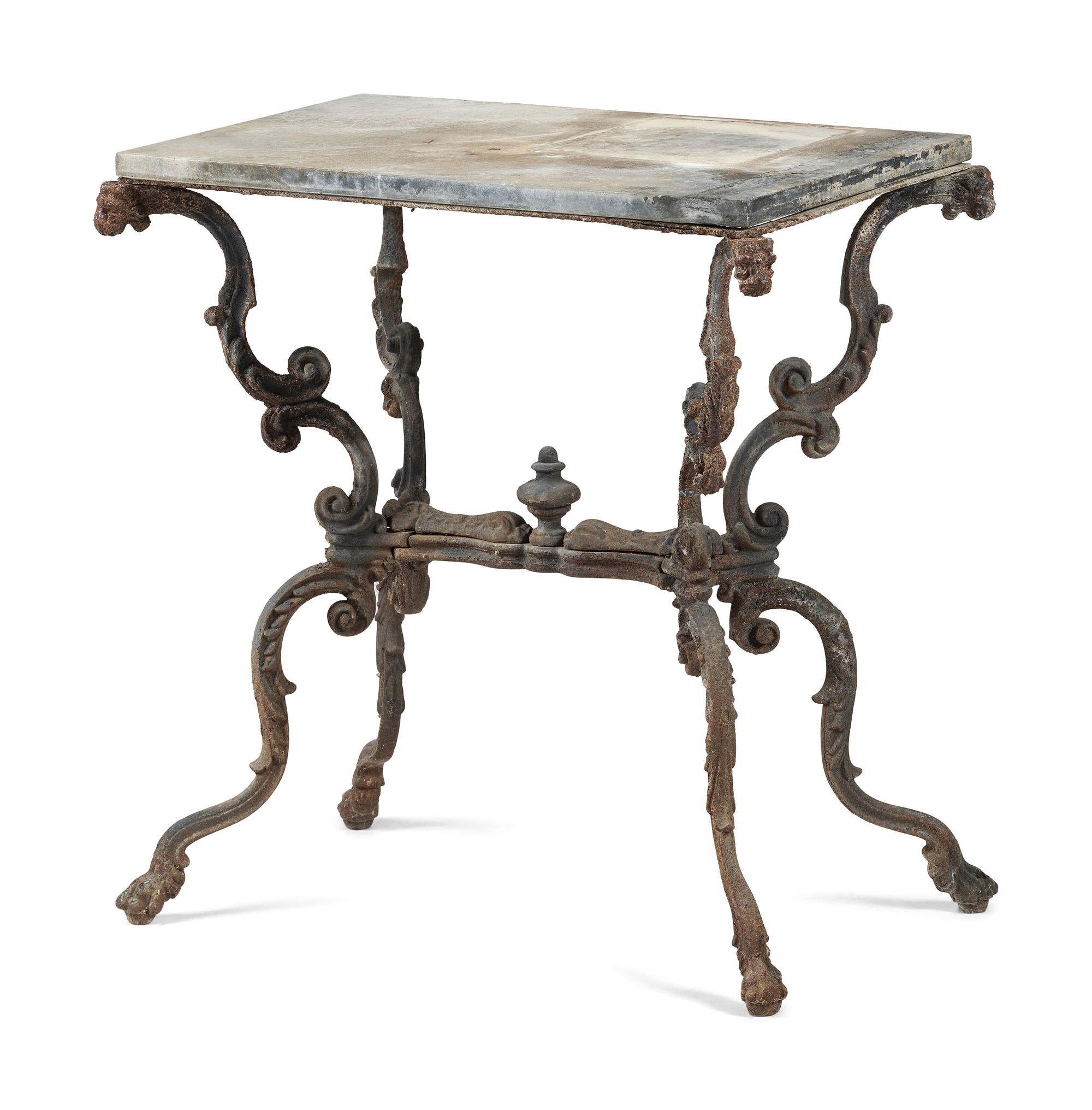 A Wrought Iron Marble Top Side Table