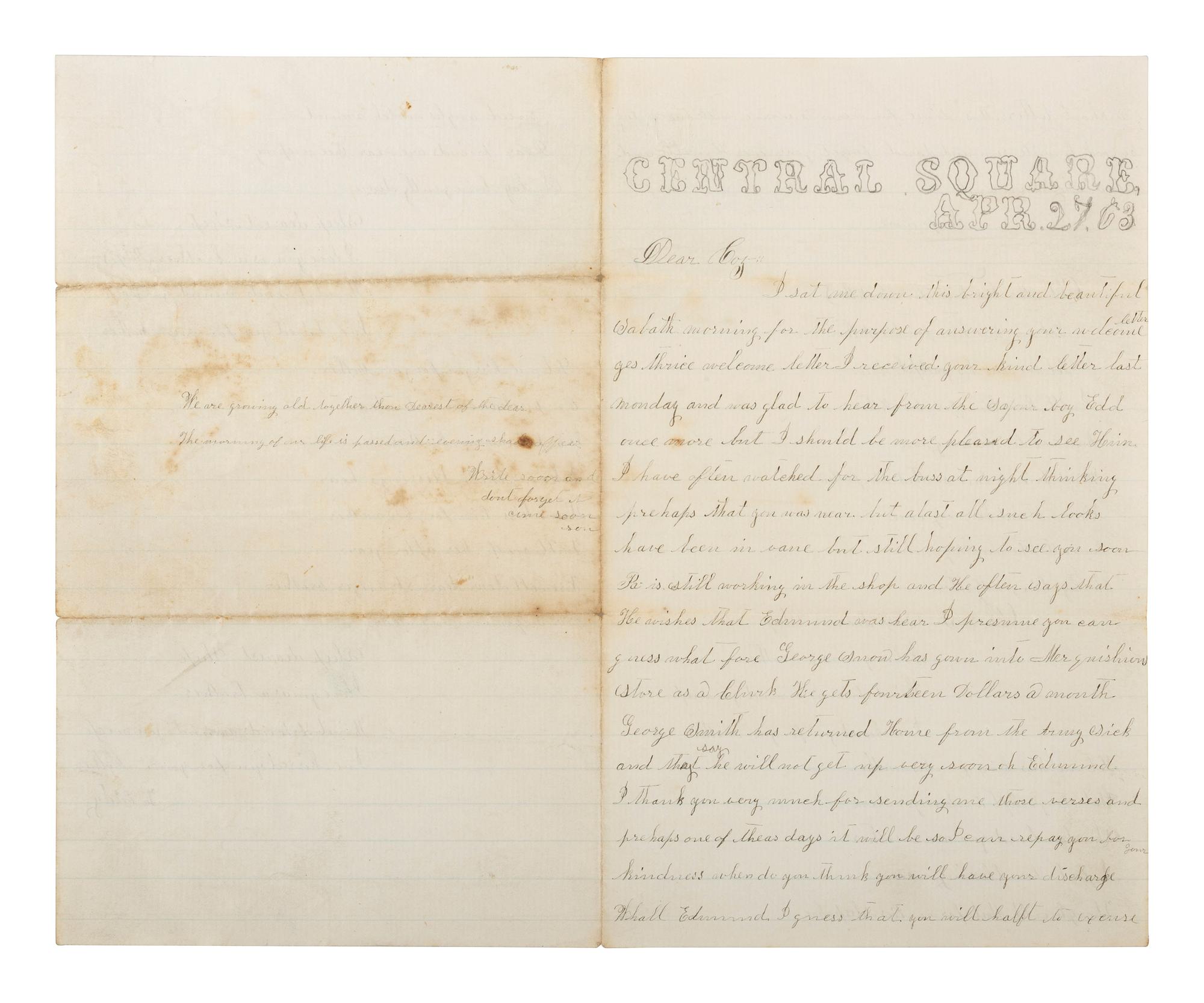 [CIVIL WAR]. Small archive of letters and photographs related to officers Sgt. Harry Graves, POW 2nd Bull Run, and Cpl. Edmund Wilson, WIA Fredericksburg, both of the 24th New York Volunteers.