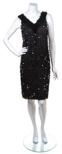 A Malcolm Starr Black Silk Paillette Cocktail Dress,