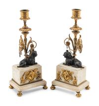 A Pair of Louis Philippe Bronze and Marble Candlesticks