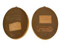 A Pair of English Silk Embroidered and Painted Pictures in Oval Giltwood Frames — 19TH CENTURY