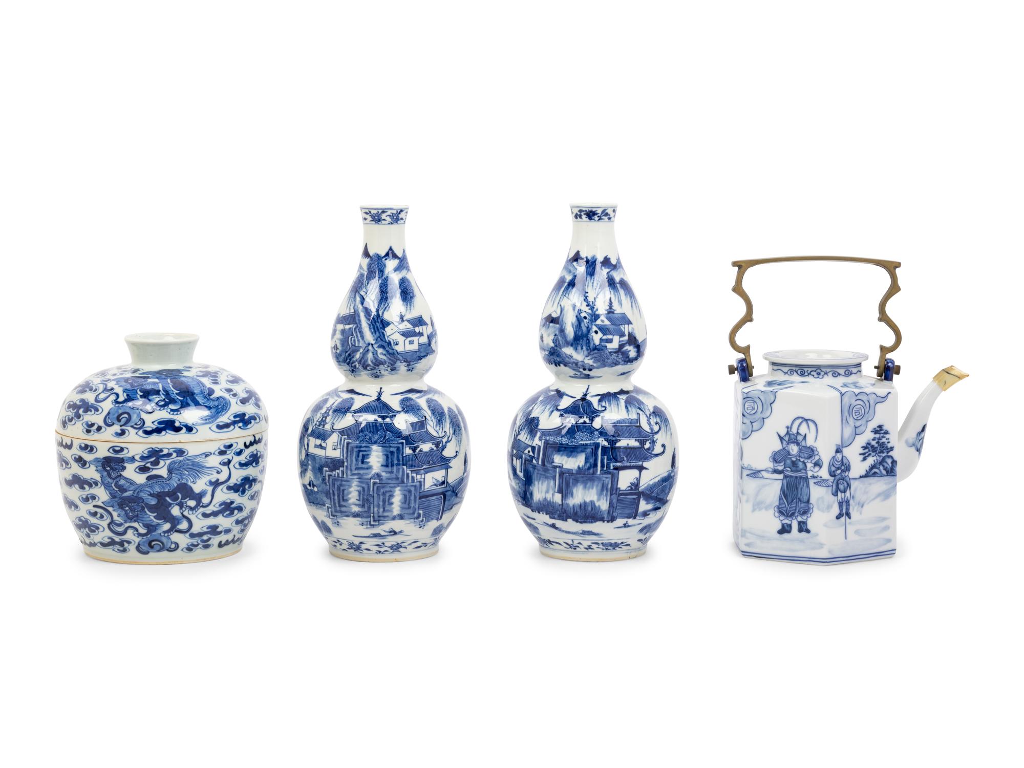 A Group of Chinese Export Blue and White Porcelain Articles