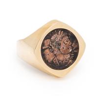 Yellow Gold and Ancient Bronze Coin Ring