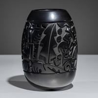 Carved Figural Blackware Pottery Vase November 1994