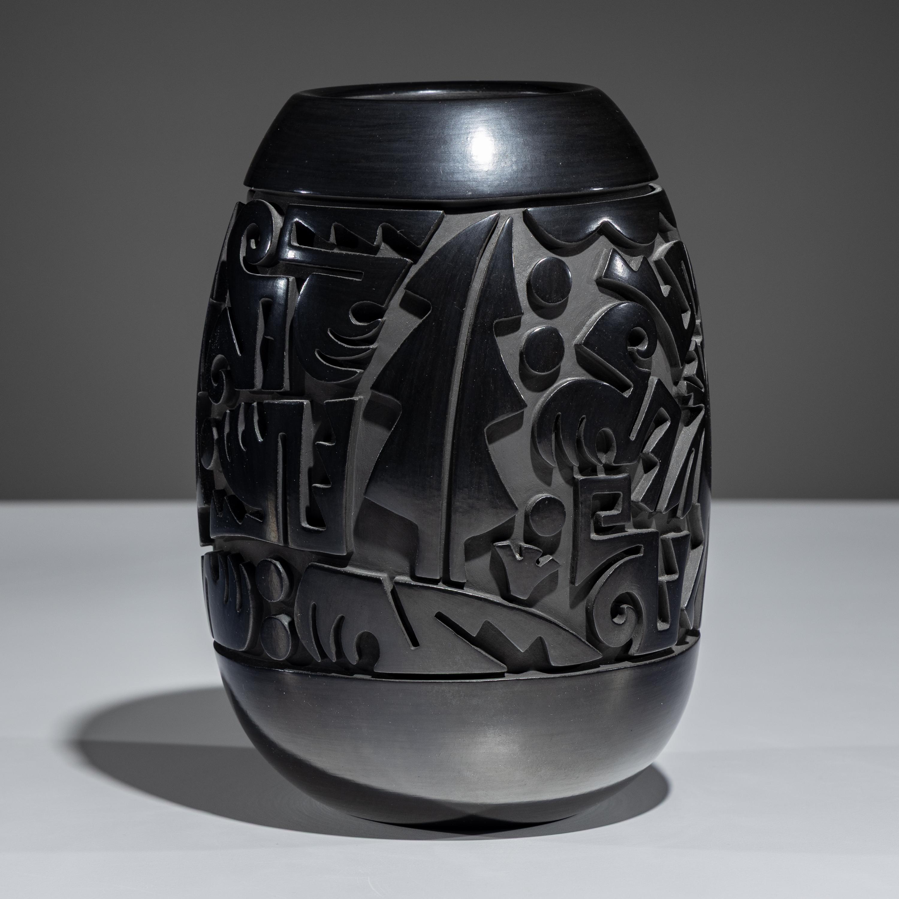Carved Figural Blackware Pottery Vase November 1994