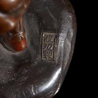 Two small Japanese patinated figures and a parcel-gilt metal miniature cabinet, Komai 19th-first part 20th century