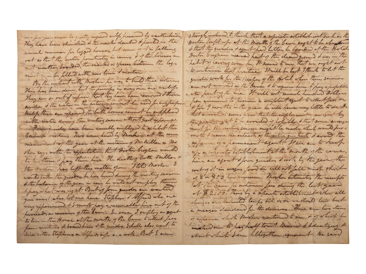 [KENTUCKY - MAMMOTH CAVE]. UNDERWOOD, Joseph Rogers (1791-1876). Autograph letter signed ("J.R. Underwood") to George C. Gwathmey. Tompkinsville, KY, 23 April 1849. 6 pages, 8vo, toned, integral leaf.