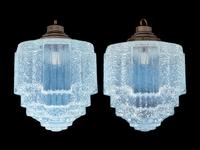 A Pair of French Opalescent Glass Hanging Fixtures