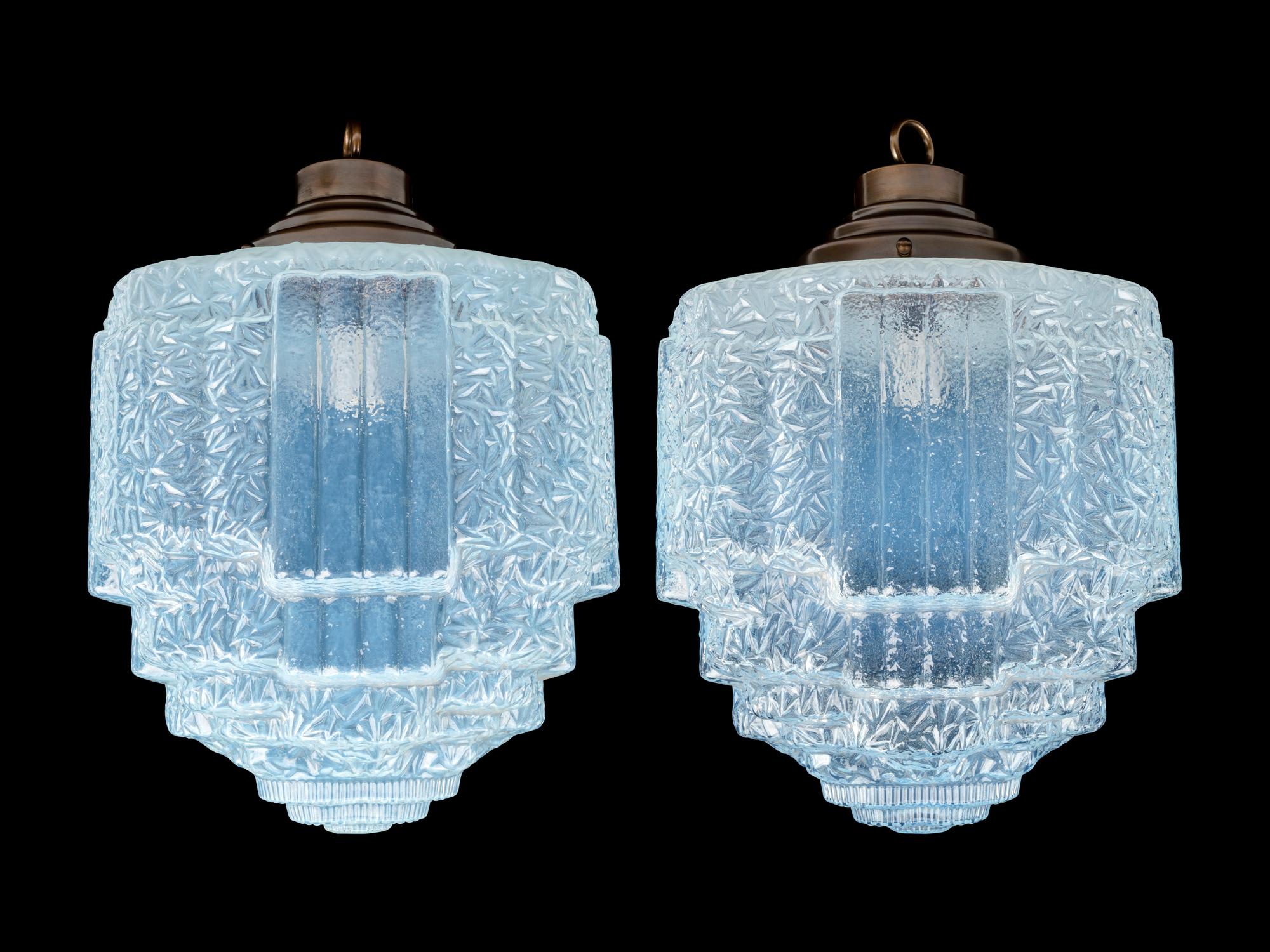 A Pair of French Opalescent Glass Hanging Fixtures