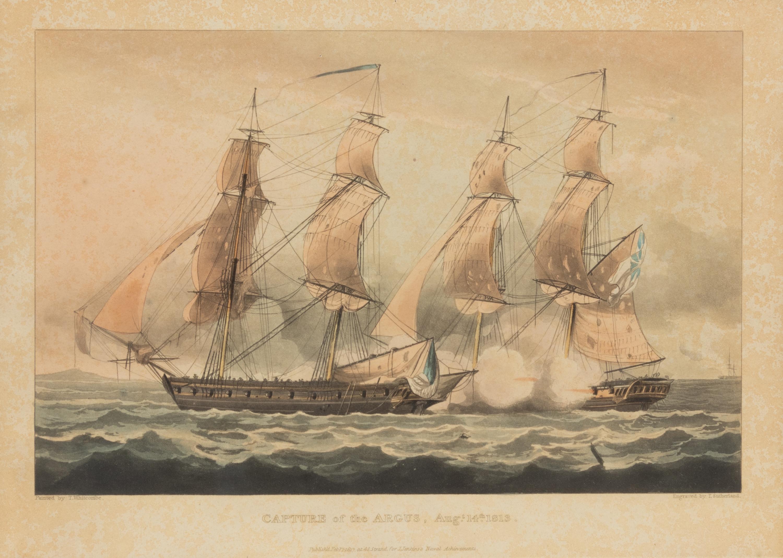 A Set of Twenty-One English Hand-Colored Maritime Engravings