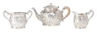 An American Petite Sterling Tea Set, Gorham Mfg. Co., Providence, RI, 1890, comprising a teapot, creamer, and sugar.