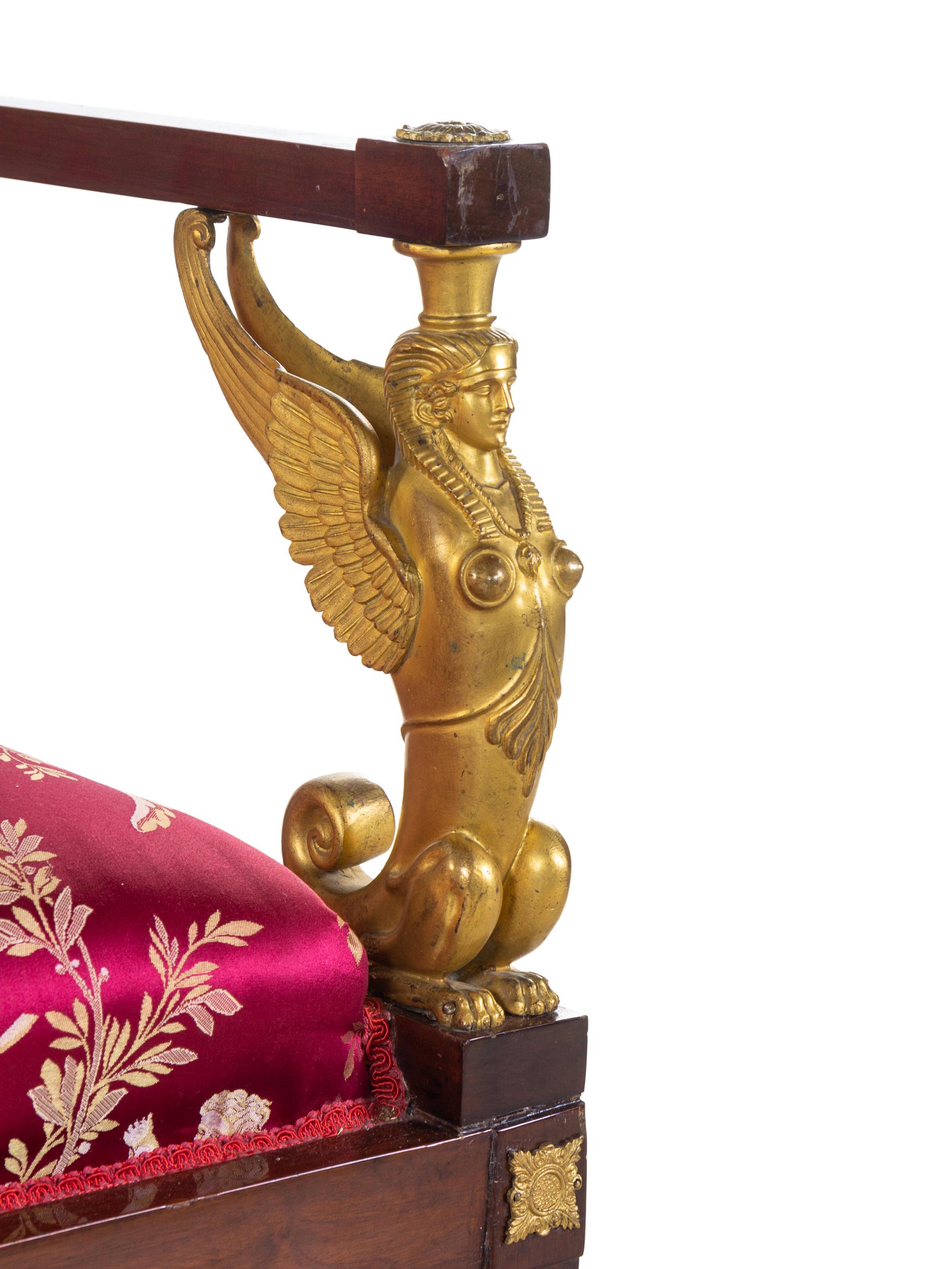 An Empire Gilt Bronze Mounted Mahogany Settee