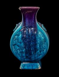 A Chinese Molded Flambe Glazed Porcelain H u Vase