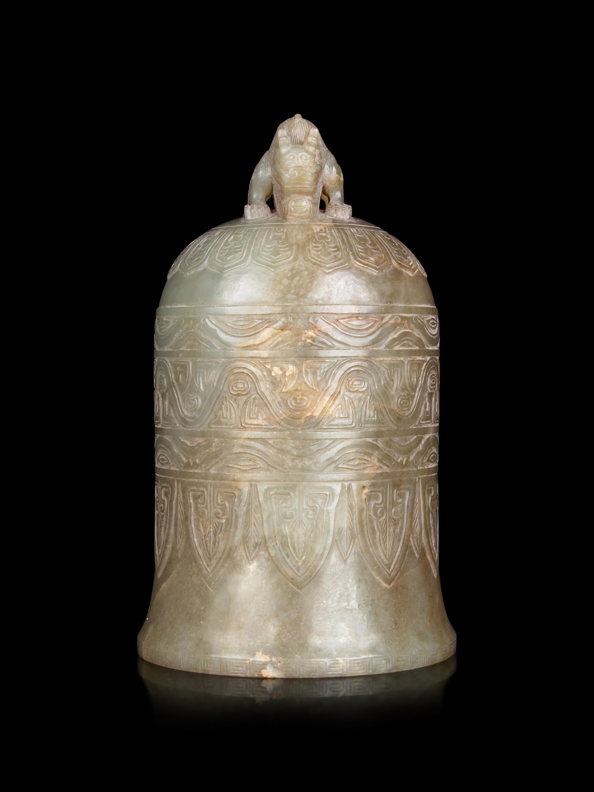 A Chinese Carved Celadon Jade Bell