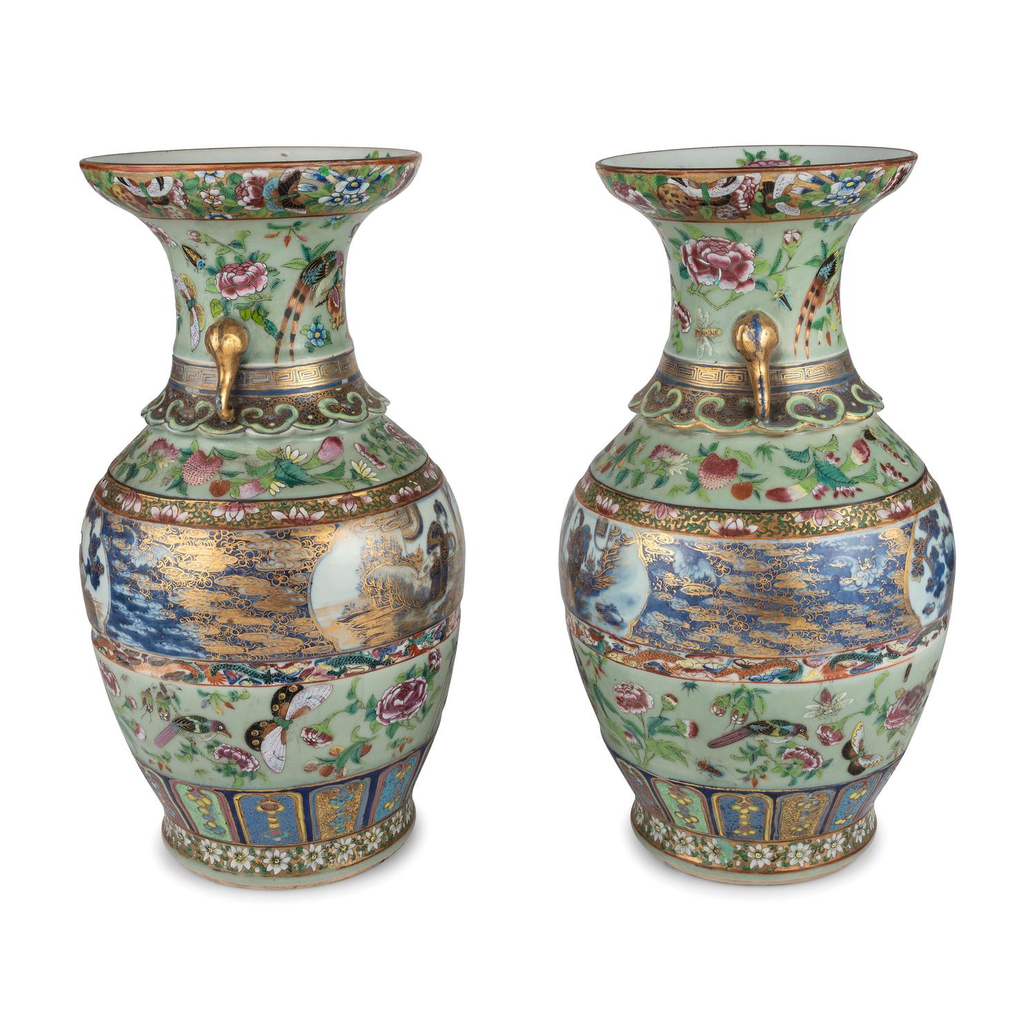 A Pair of Chinese Rose Medallion Vases
