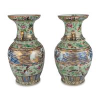 A Pair of Chinese Rose Medallion Vases