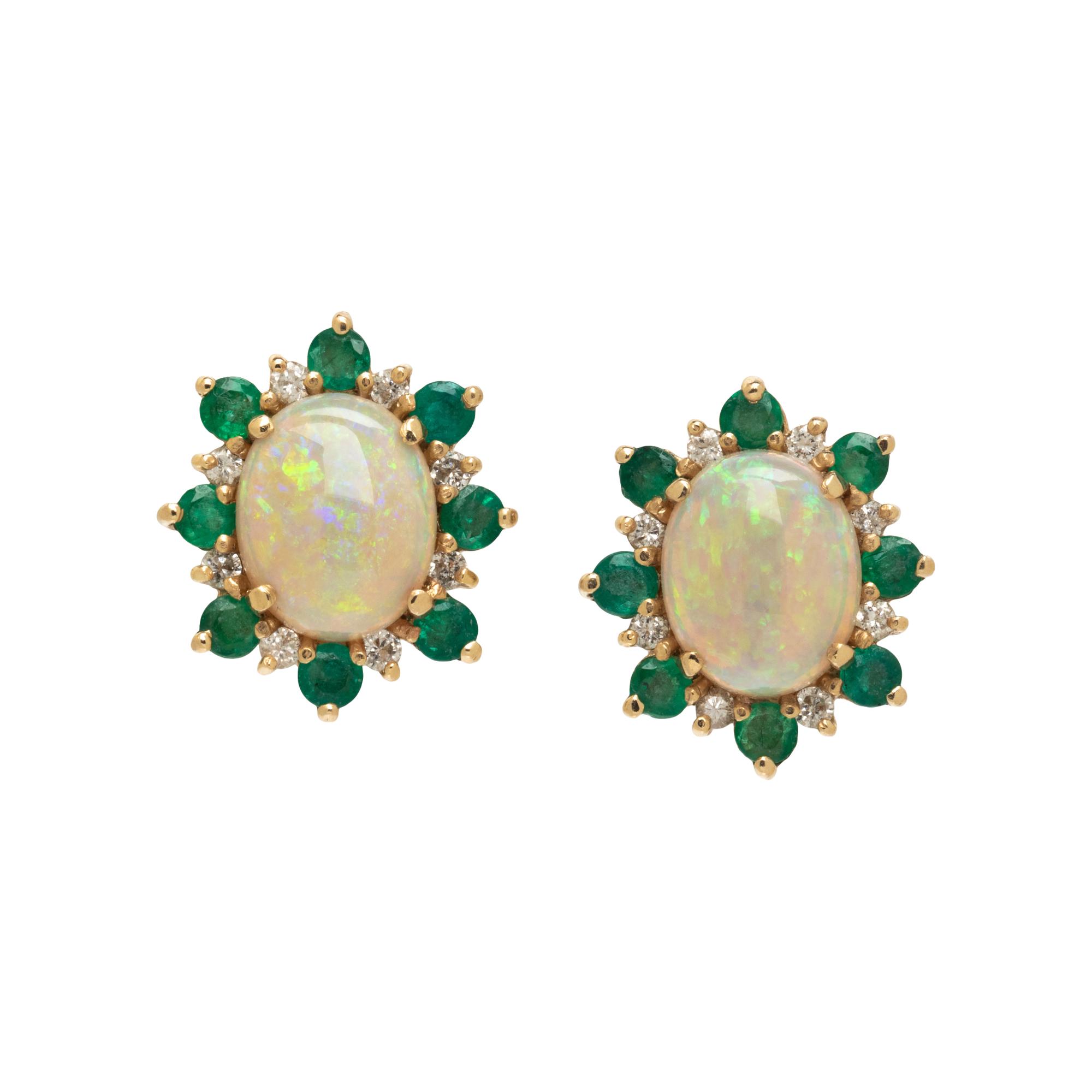 OPAL, EMERALD, AND DIAMOND EARRINGS