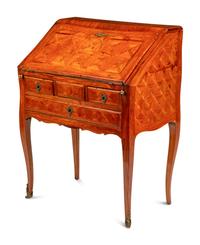 A Louis XV Style Gilt Bronze Mounted Tulipwood Parquetry Bureau en Pente