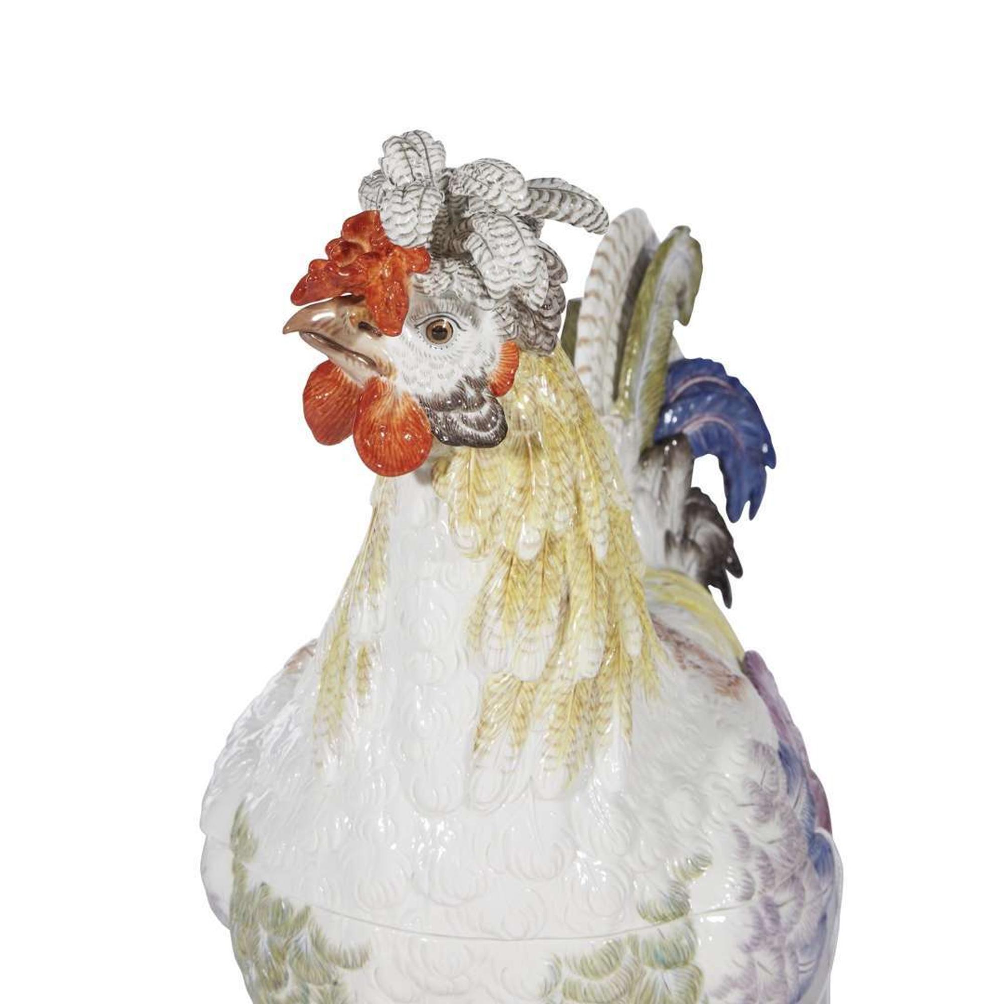 A Meissen porcelain rooster-form box late 20th century