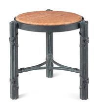 A Pair of Patinated Metal and Marble Side Tables