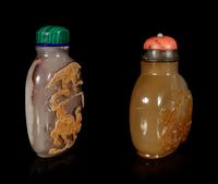 Two Carved Agate Snuff Bottles