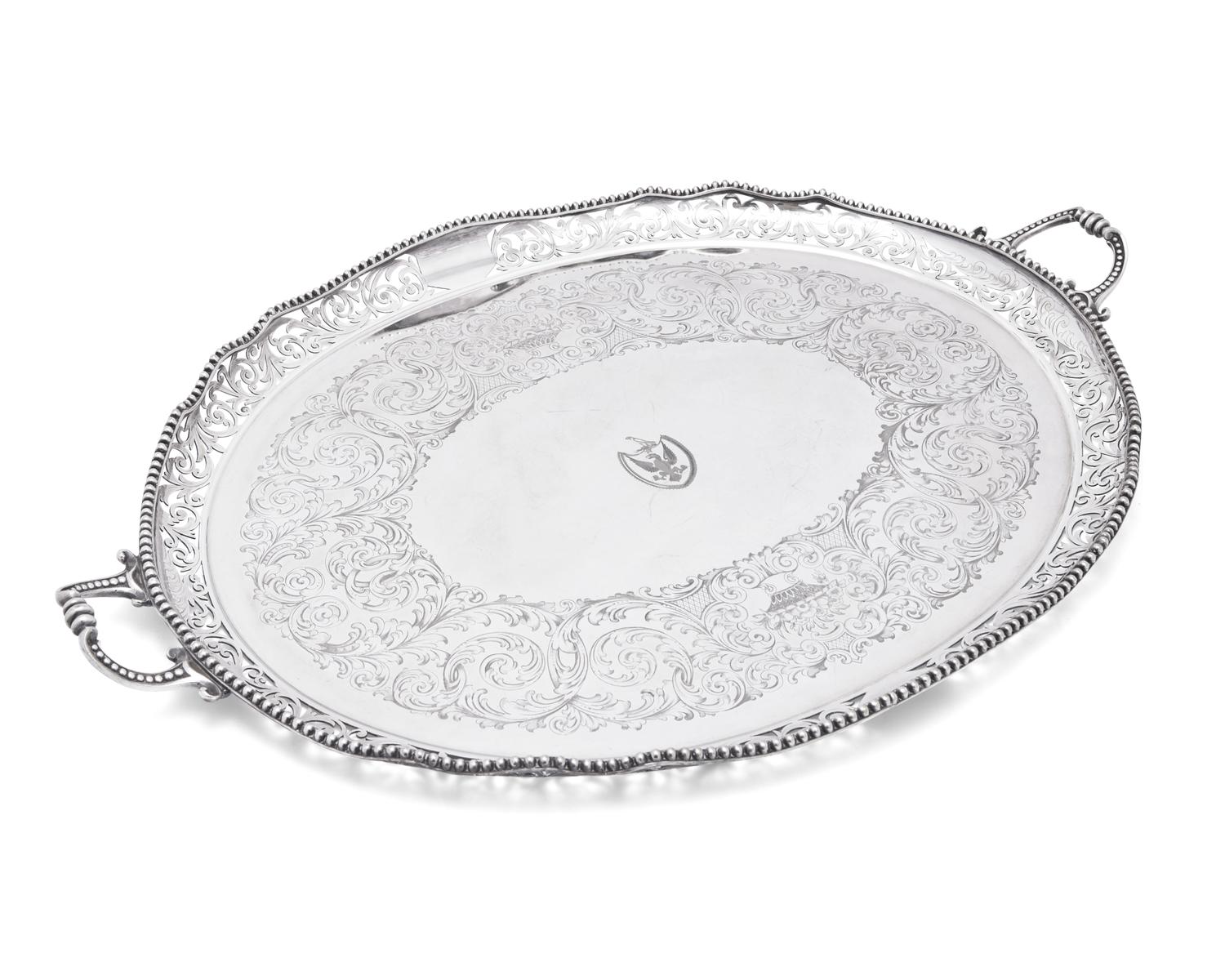A Silver-Plate Tray on Faux Bamboo Stand