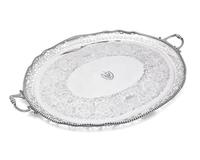 A Silver-Plate Tray on Faux Bamboo Stand