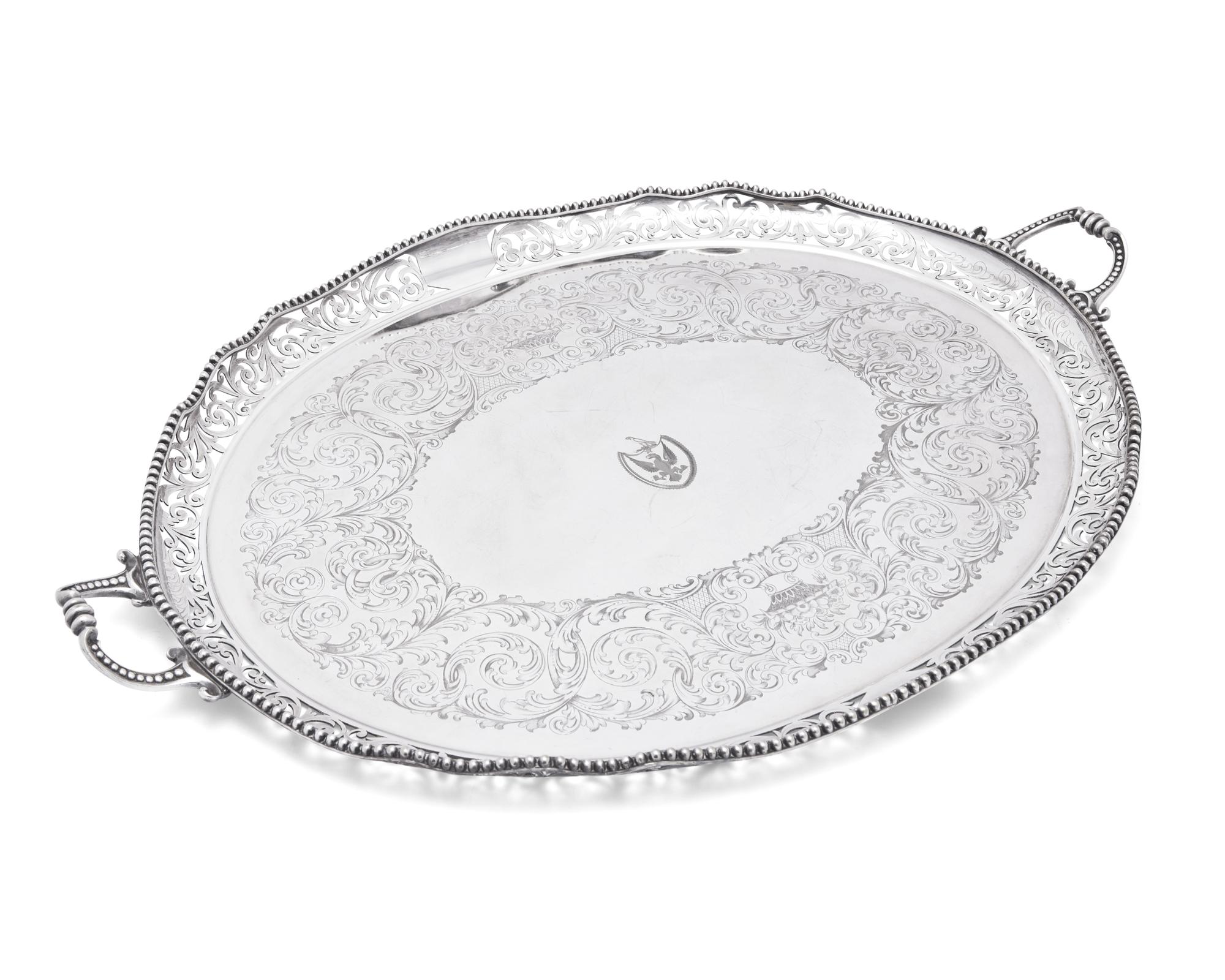 A Silver-Plate Tray on Faux Bamboo Stand