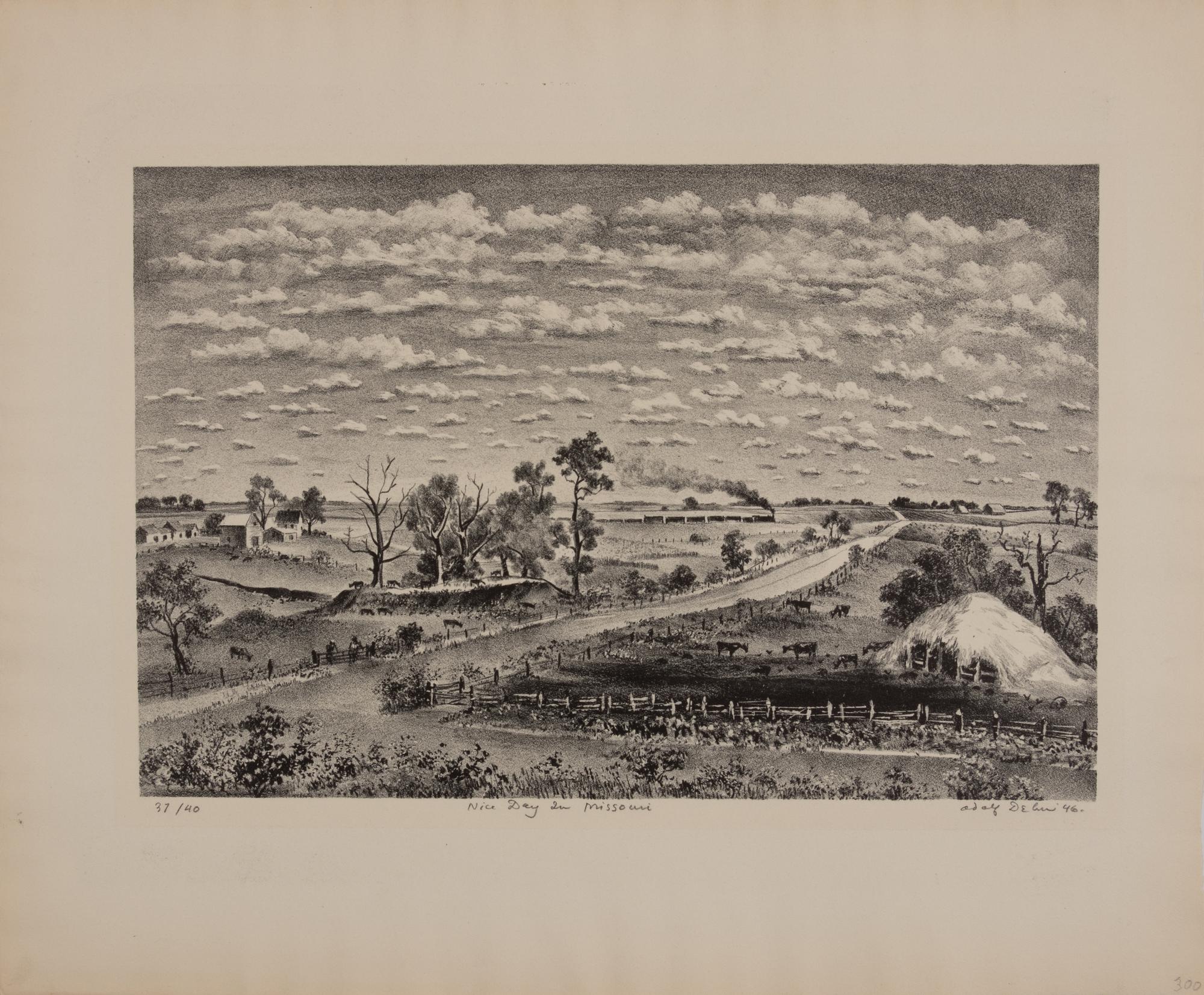 A group of four prints ( Golden Gate; Landscape with Cows; Minnesota Farmyard; Nice Day in Missouri )