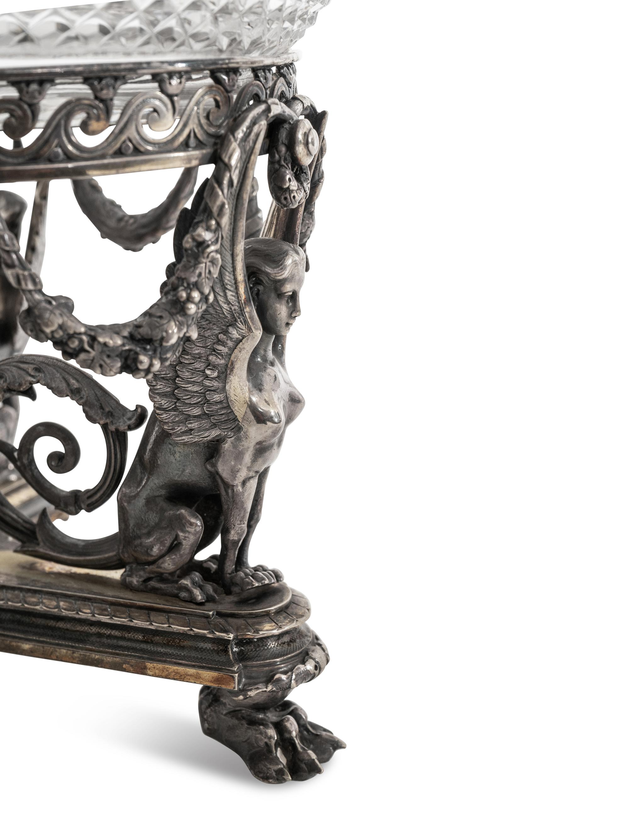An Associated Set of Two Victorian Silver Plate and Cut Glass Center Bowls