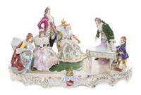 A Sitzendorf Porcelain Figural Group Height 11 1/2 x width 22 inches.