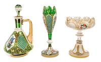 Three Bohemian Enameled Cased Glass Articles Height of tallest 10 inches — 19TH CENTURY
