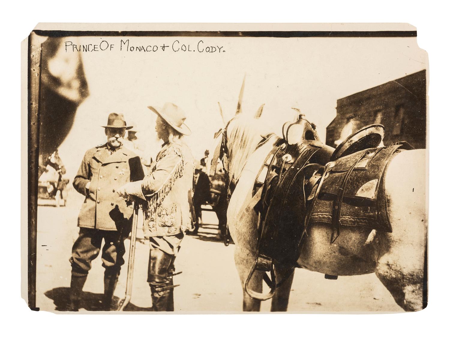 William F. "Buffalo Bill" Cody 3 photographs related to Buffalo Bill's Wild West, incl. "Sioux Princess" Julie Nelson. [ With: ] Photograph of Charlie Russell and friend.