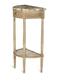 A Louis XVI Style Grey-Painted Demilune Marble-Top Console Table