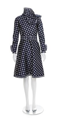 Geoffery Beene Navy Polkadot Dress, 1960s Belt size label: 8