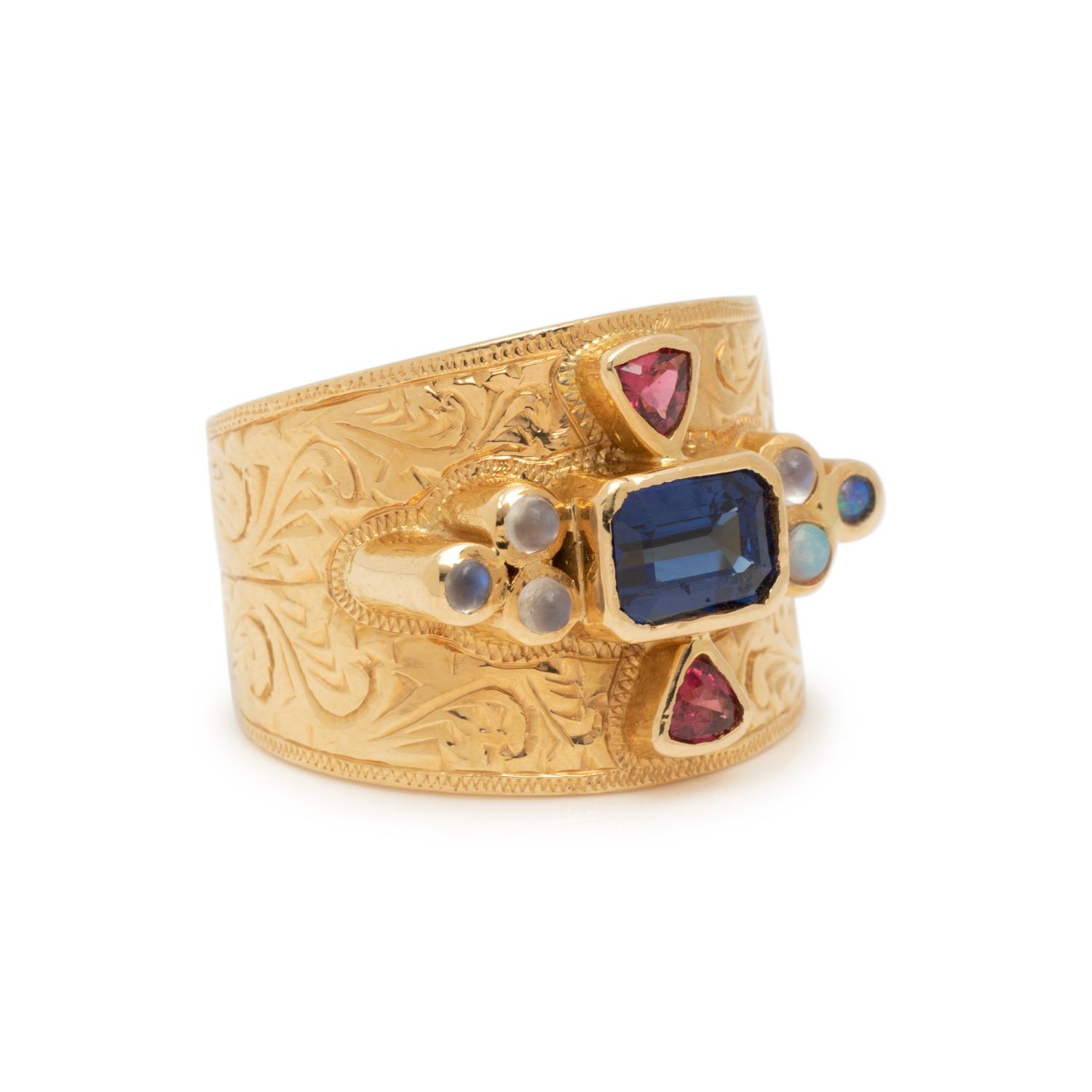 PAULA CREVOSHAY, YELLOW GOLD AND MULTIGEM RING